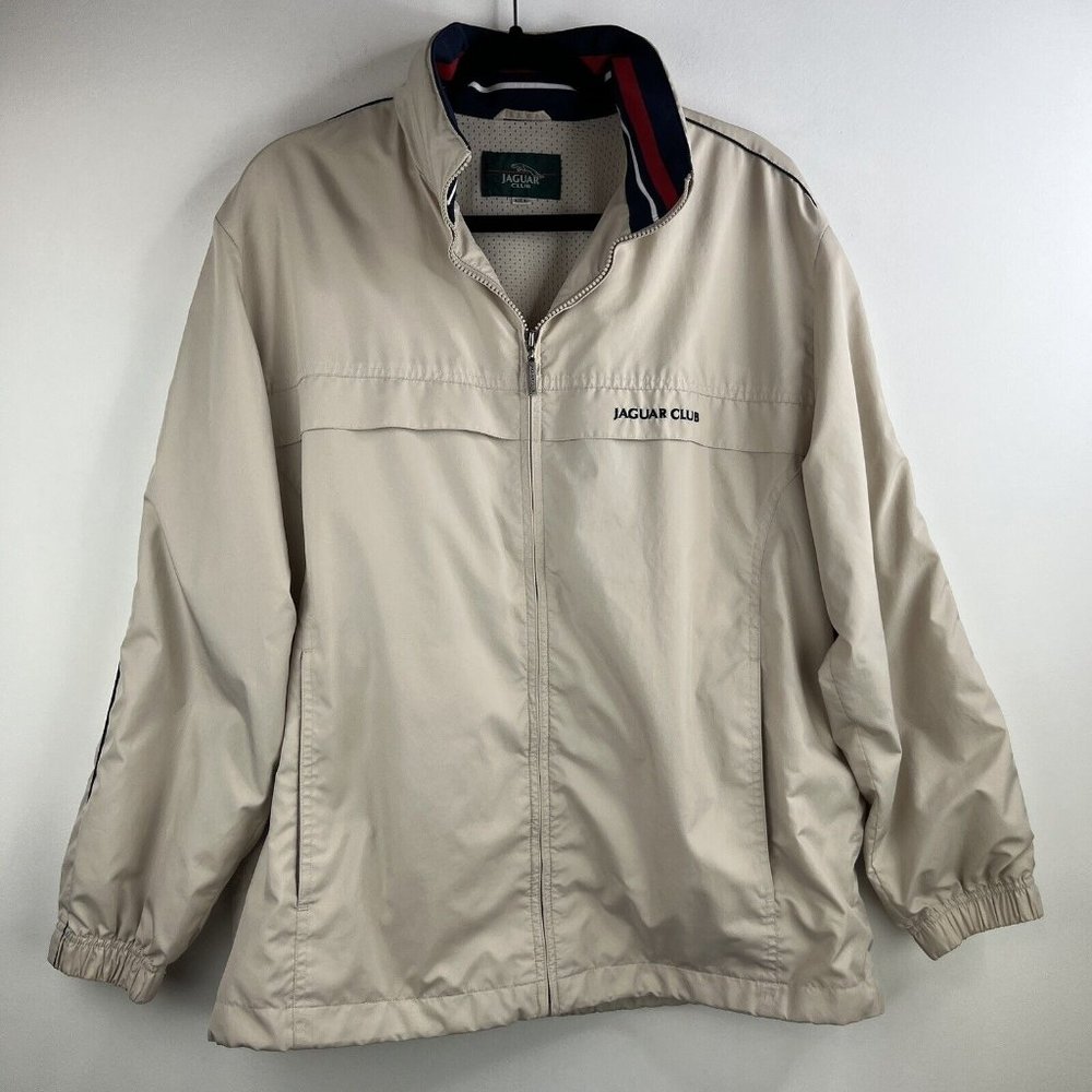 Jaguar Club Vintage Windbreaker Jacket Mens Sz Large Beige Hide Away Hoodie